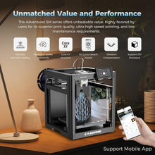 Load image into Gallery viewer, Flashforge Adventurer 5M 3D Printer with Fully Auto Leveling, Max 600mm/s High Speed Printing, 280°C Direct Extruder with 3S Detachable Nozzle, Core XY All Metal Structure, Print Size 220x220x220mm