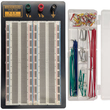 Load image into Gallery viewer, Premium 1,660 Tie Point Solderless Clear Breadboard with 140 Piece Jumper Wire Kit, 3 Binding Posts, Metal Backing (8.7" x 5.9")