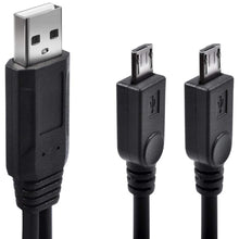 Load image into Gallery viewer, USB A to Dual microUSB Charging Cable - Simultaneously Charges Two Devices (3 Feet Length)