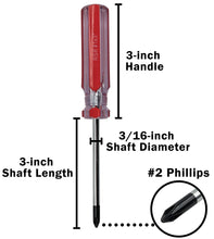 Load image into Gallery viewer, #1 Phillips Screwdriver – 3" Shaft, 6" Overall Length, Magnetized Tip, Cellulose Acetate Handle
