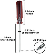 Load image into Gallery viewer, #2 Phillips Screwdriver – 4" Shaft, 7.2" Overall Length, Cellulose Acetate Handle