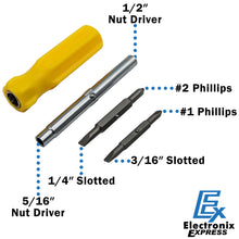 Load image into Gallery viewer, 6-in-1 Screwdriver - Slotted: 3/16", 1/4" - Phillip: #1, #2 - Nut Driver: 1/4", 5/16"