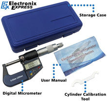 Load image into Gallery viewer, 0-1" Range (0-25mm) Digital Micrometer with 6 Digit LCD Display, 0.001mm Resolution, Features mm/inch Conversion Button