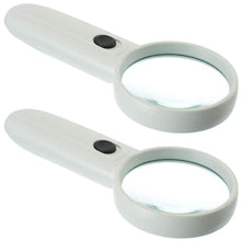 Load image into Gallery viewer, 2 Pack of 2.5" Diameter Handheld Illuminated Magnifying Glass with 2 LEDs, 3X Magnification Power