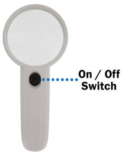 Load image into Gallery viewer, 2.5" Diameter Handheld Illuminated Magnifying Glass with 2 LEDs, 3X Magnification Power