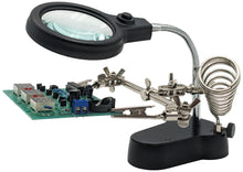 Load image into Gallery viewer, Helping Hand Project Holder with Flexible 2.5x Magnifying Glass, LED Lights, and Soldering Iron Holder