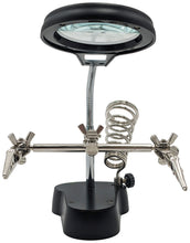 Load image into Gallery viewer, Helping Hand Project Holder with Flexible 2.5x Magnifying Glass, LED Lights, and Soldering Iron Holder