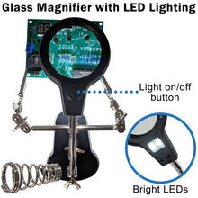 Load image into Gallery viewer, Helping Hand Project Holder with Flexible 2.5x Magnifying Glass, LED Lights, and Soldering Iron Holder