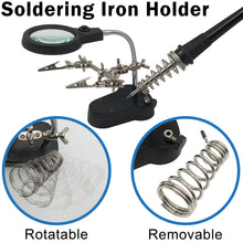 Load image into Gallery viewer, Helping Hand Project Holder with Flexible 2.5x Magnifying Glass, LED Lights, and Soldering Iron Holder