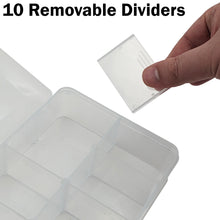 Load image into Gallery viewer, Clear Component Storage Box with Lid, Removable Dividers, 2 to 12 Divisions, 10" x 4⅞" x 1⅝"