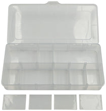 Load image into Gallery viewer, Clear Component Storage Box with Lid, Removable Dividers, 2 to 12 Divisions, 10" x 4⅞" x 1⅝"