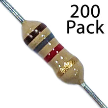 Load image into Gallery viewer, 200 Pack 1.8K Ohm Carbon Film Resistors, 1/4W (0.25W), ±5% Tolerance, 250V Max