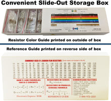 Load image into Gallery viewer, 365 Piece Resistor Kit 1/4 Watt in Compartmentalized Cardboard Storage Box - Wide Variety of Values