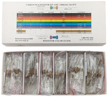 Load image into Gallery viewer, 365 Piece Resistor Kit 1/4 Watt in Compartmentalized Cardboard Storage Box - Wide Variety of Values