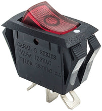 Load image into Gallery viewer, Lighted Rocker Switch, Panel Mount, 10A 250VAC / 15A 125VAC, Fits 1.125" x 0.66" Cutout
