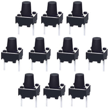 Load image into Gallery viewer, 10 Pack Momentary Tactile Push Button Switch, 2-Pin Through Hole Mount for PCB or Breadboard, Size 6x6x7mm