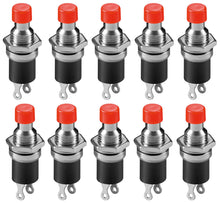 Load image into Gallery viewer, 10 Pack Normally Open Momentary Switch with Round Red Button, 2-Pin Solder Lug Termination