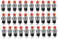 Load image into Gallery viewer, 30 Pack Normally Open Momentary Switch with Round Red Button, 2-Pin Solder Lug Termination
