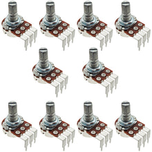 Load image into Gallery viewer, 10 Pack 1K Ohm 1/4W Potentiometer, Panel/PC Mount, Serrated Shaft