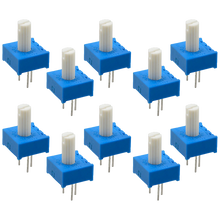 Load image into Gallery viewer, 10 Pack 5K Ohm 1/2W Cermet Potentiometer, Single Turn with Shaft, ⅜-inch Size, PC Pins for Breadboarding