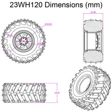 Load image into Gallery viewer, 4 Pack Dagu 120mm Spiked Rubber Wheels for RC / Robotics, 60mm Width, 4mm Axle