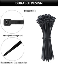 Load image into Gallery viewer, 500 Piece Zip Tie Assortment, Includes 4", 5.5", 8", 11", 14" UV Resistant Nylon Wire Ties for Indoor or Outdoor Cable Management (Black)