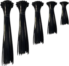 Load image into Gallery viewer, 500 Piece Zip Tie Assortment, Includes 4", 5.5", 8", 11", 14" UV Resistant Nylon Wire Ties for Indoor or Outdoor Cable Management (Black)