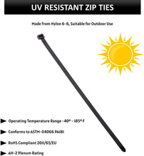 Load image into Gallery viewer, 500 Piece Zip Tie Assortment, Includes 4", 5.5", 8", 11", 14" UV Resistant Nylon Wire Ties for Indoor or Outdoor Cable Management (Black)