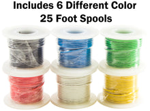 Load image into Gallery viewer, Stranded 22 Gauge Hook Up Wire Kit - Includes 6 Different Color 25 Foot Spools, Tinned Copper, PVC Insulated