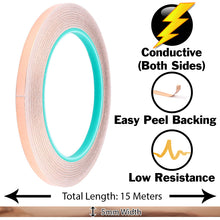 Load image into Gallery viewer, 15 Meters of 5mm Wide Copper Foil Tape with Adhesive for EMI Shielding, Electrical Repairs, Engineering Projects, Arts & Crafts, or Stained Glass