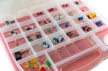 Load image into Gallery viewer, 90 Piece Electronic Components Hobby Pack - Includes LEDs, Photocells, Regulators, Transistors, Diode, Inductors, Relays, Trim Pots, Switches, DC Motors, and more