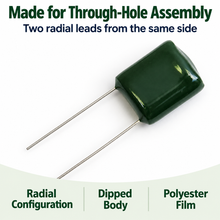 Load image into Gallery viewer, 0.01 µF 100V DC ±10% Mylar Radial Capacitor (Metallized Polyester Film)