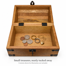 Load image into Gallery viewer, Pirate's Treasure Chest (6.5" x 4.5" x 4.5") Wooden Nautical Jewelry Box with Functional Lock and 2 Keys, Wood with Iron Accents, Hinged Lid