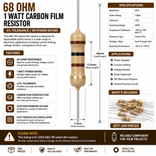 Load image into Gallery viewer, Carbon Film Resistors 5% 1W 68 Ohms - Pack of 200