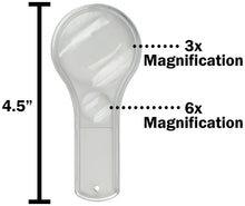 Load image into Gallery viewer, 4.5-inch Clear Plastic Dual Lens Magnifier, 3X and 6X Magnification (PMD002)