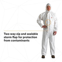 Load image into Gallery viewer, 3M Disposable Protective Coverall, White, Hooded with Elastic Cuff, Two-way Zipper, Antistatic, Painting and Coating, Food Safety, Size Medium (4510-M)