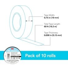 Load image into Gallery viewer, 3M 10 Pack Vinyl Electrical Tape 60 Foot Roll, Width: 3/4 Inch, RoHS and UL