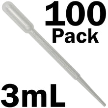 Load image into Gallery viewer, 100 Pack 3mL Transfer Pipettes with 0.5mL Graduation Intervals, Polyethylene Plastic