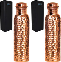 Load image into Gallery viewer, 2 Pack 30 Ounce Pure Copper Drinking Vessel in Elegant Gift Boxes, Hammered Water Bottle with Screw-On Cap, Ayurvedic Benefits