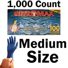 Load image into Gallery viewer, 1,000 Count SIZE MEDIUM Powder-Free Nitrile Gloves, 5 Mil, Food Grade, Disposable (Blue Color)