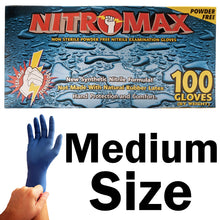 Load image into Gallery viewer, 100 Count SIZE MEDIUM Powder-Free Nitrile Gloves, 5 Mil, Food Grade, Disposable (Blue Color)