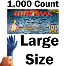 Load image into Gallery viewer, 1,000 Count SIZE LARGE Powder-Free Nitrile Gloves, 5 Mil, Food Grade, Disposable (Blue Color)