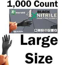 Load image into Gallery viewer, 1,000 Count SIZE LARGE Powder-Free Nitrile Gloves, 4 Mil, Food Grade, Disposable (Black Color)