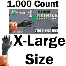 Load image into Gallery viewer, 1,000 Count SIZE X-LARGE Powder-Free Nitrile Gloves, 4 Mil, Food Grade, Disposable (Black Color)