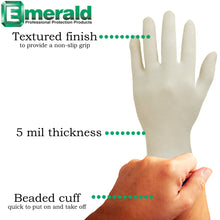 Load image into Gallery viewer, Emerald 100 Count SIZE X-LARGE Powder-Free Latex Exam Gloves, 5 Mil