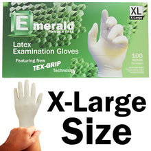 Load image into Gallery viewer, Emerald 100 Count SIZE X-LARGE Powder-Free Latex Exam Gloves, 5 Mil