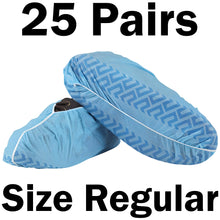 Load image into Gallery viewer, 25 Pairs SIZE REGULAR (US Shoe Sizes 6 to 10) Disposable Shoe Covers Non-Skid, Blue