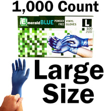 Load image into Gallery viewer, Emerald Shannon 1,000 Count SIZE LARGE Powder-Free Vinyl Gloves, 4 Mil, Blue