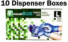 Load image into Gallery viewer, Emerald Shannon 1,000 Count SIZE LARGE Powder-Free Vinyl Gloves, 4 Mil, Blue