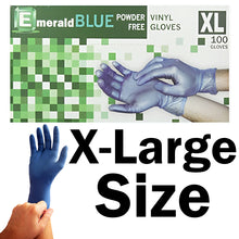 Load image into Gallery viewer, Emerald Shannon 100 Count SIZE X-LARGE Powder-Free Vinyl Gloves, 4 Mil, Blue
